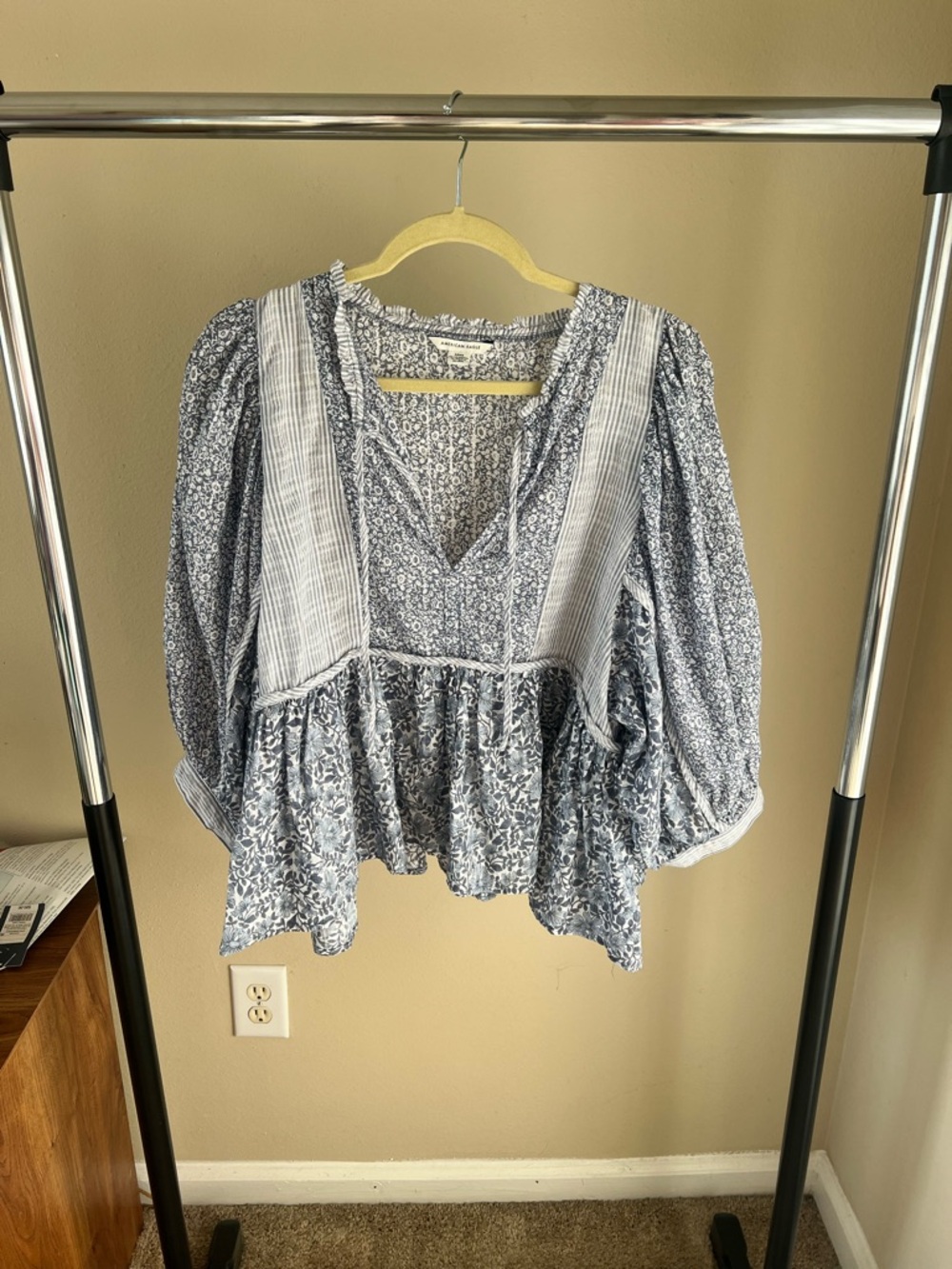 American Eagle Outfitters Blue Floral Peasant Tunic